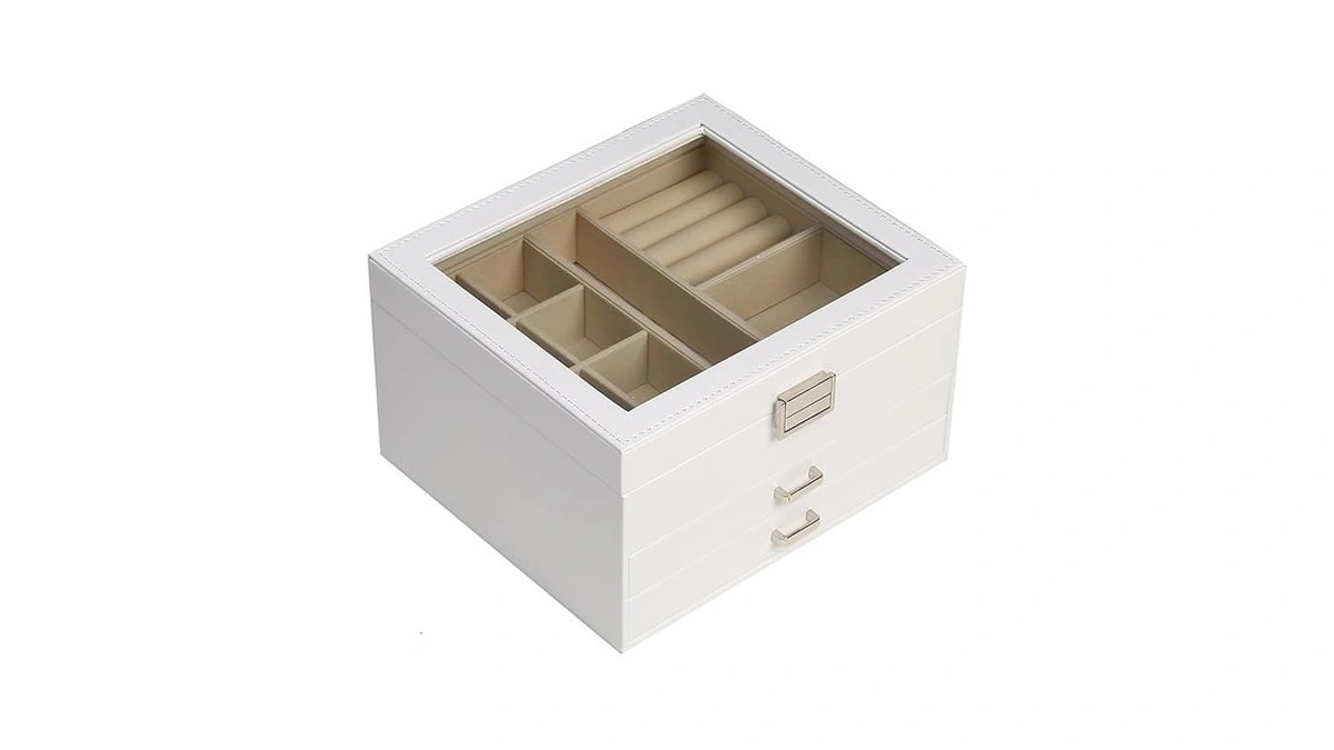 Boovo Clear Lid Jewelry Box,3 Layers Jewelry Organizer Large Multi-functional