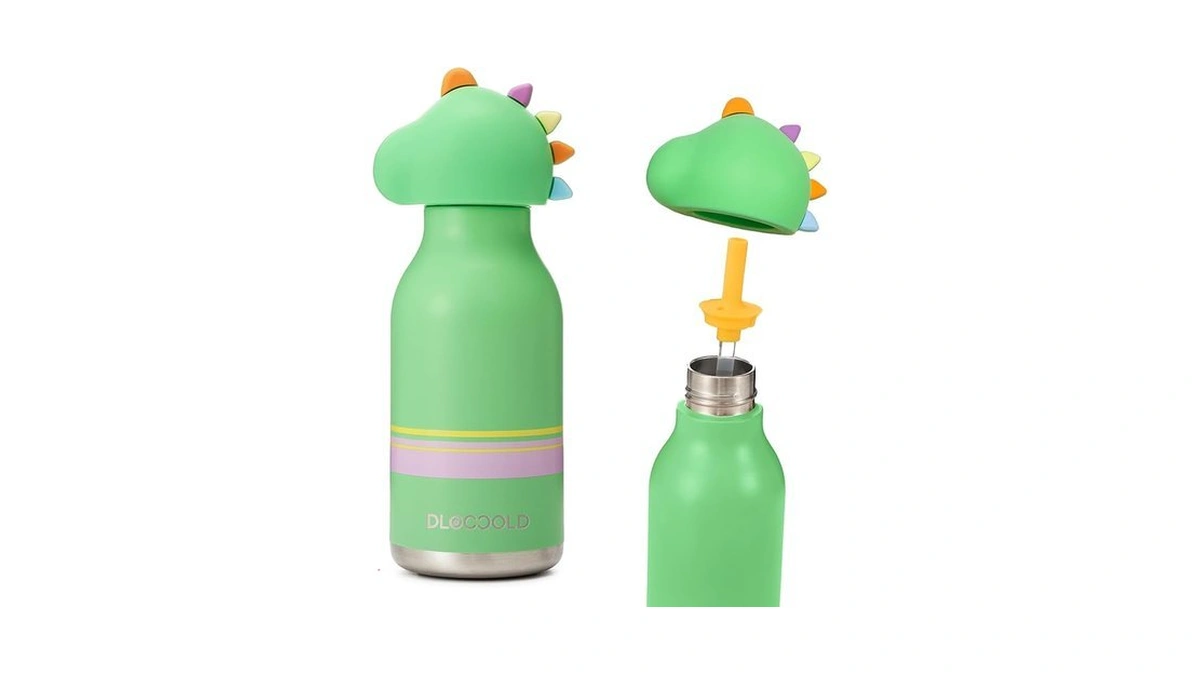 Dloccold Insulated Stainless Steel Water Bottle With Detachable Soft Dinosaur