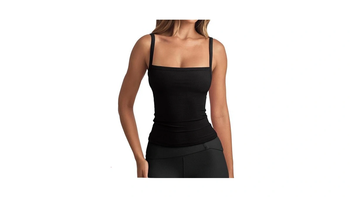 Reoria Women's Square Neck Tank Top Sleeveless Ribbed Basic Crop