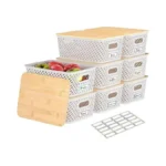 Anysig 8 Packs Plastic Storage Bins With Bamboo Lids -