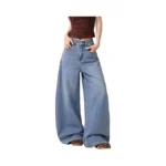 Qgrswbc Womens Wide Leg Jeans Mid Waisted Denim Pants Boyfriend
