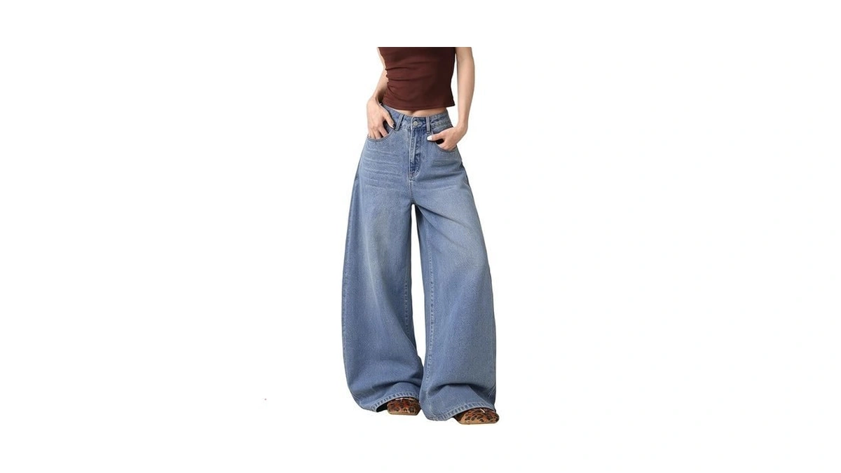 Qgrswbc Womens Wide Leg Jeans Mid Waisted Denim Pants Boyfriend
