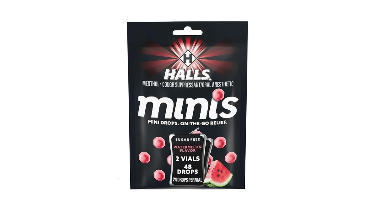 Halls Minis Watermelon Flavor Sugar Free Cough Drops, 48 Drops