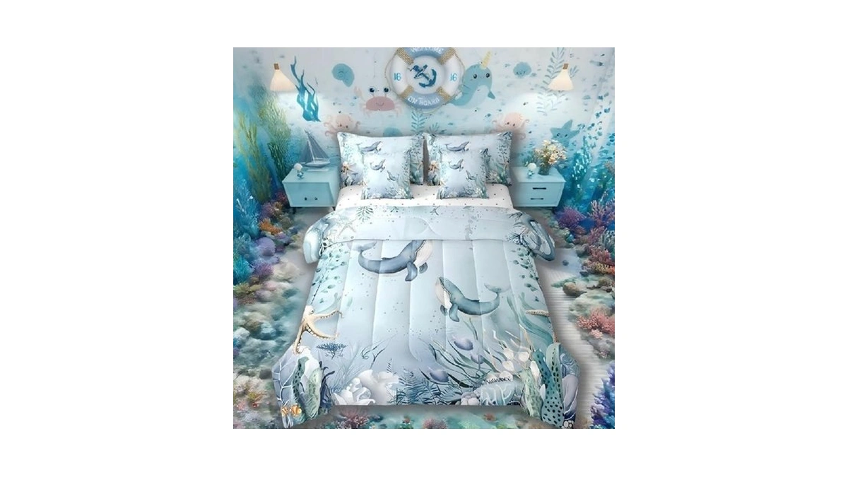 Whale Comforter Set 7 Piece Bed In A Bag Twin,teal