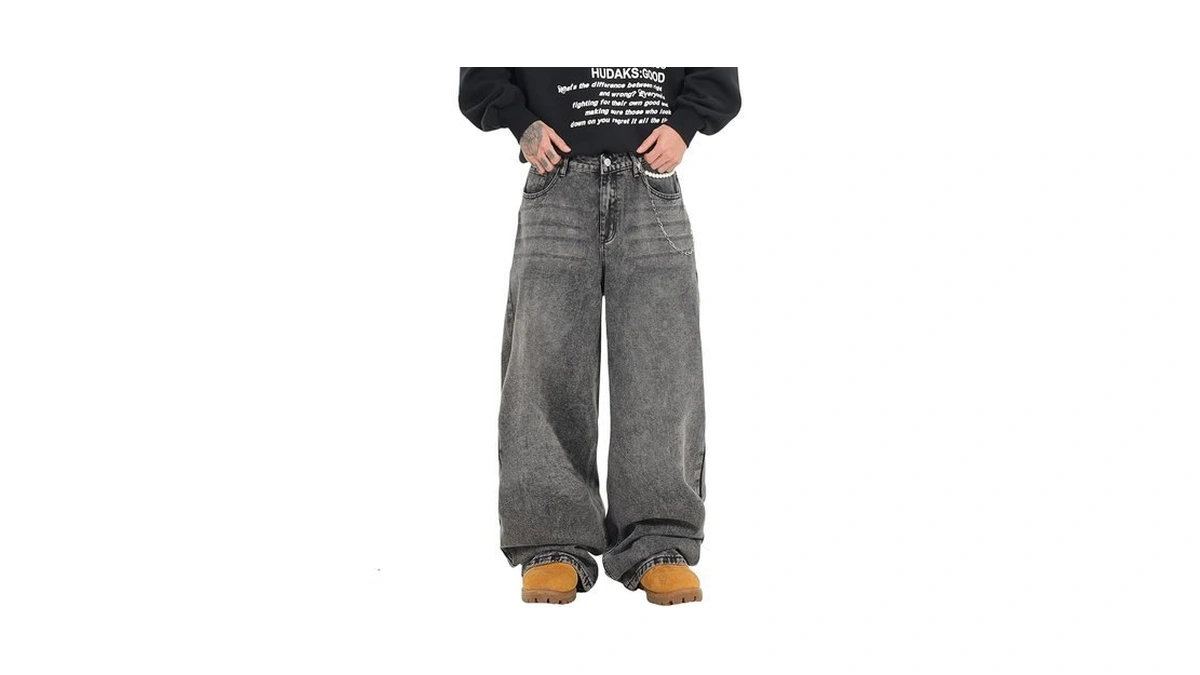 Qgrswbc Men's Baggy Jeans Loose Fit Denim Pants Mid Waist