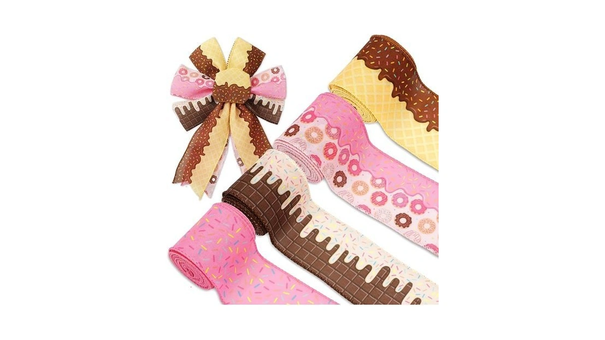 Fysuimu Sprinkle Ice Cream Cone Wired Edge Ribbon Summer Colorful