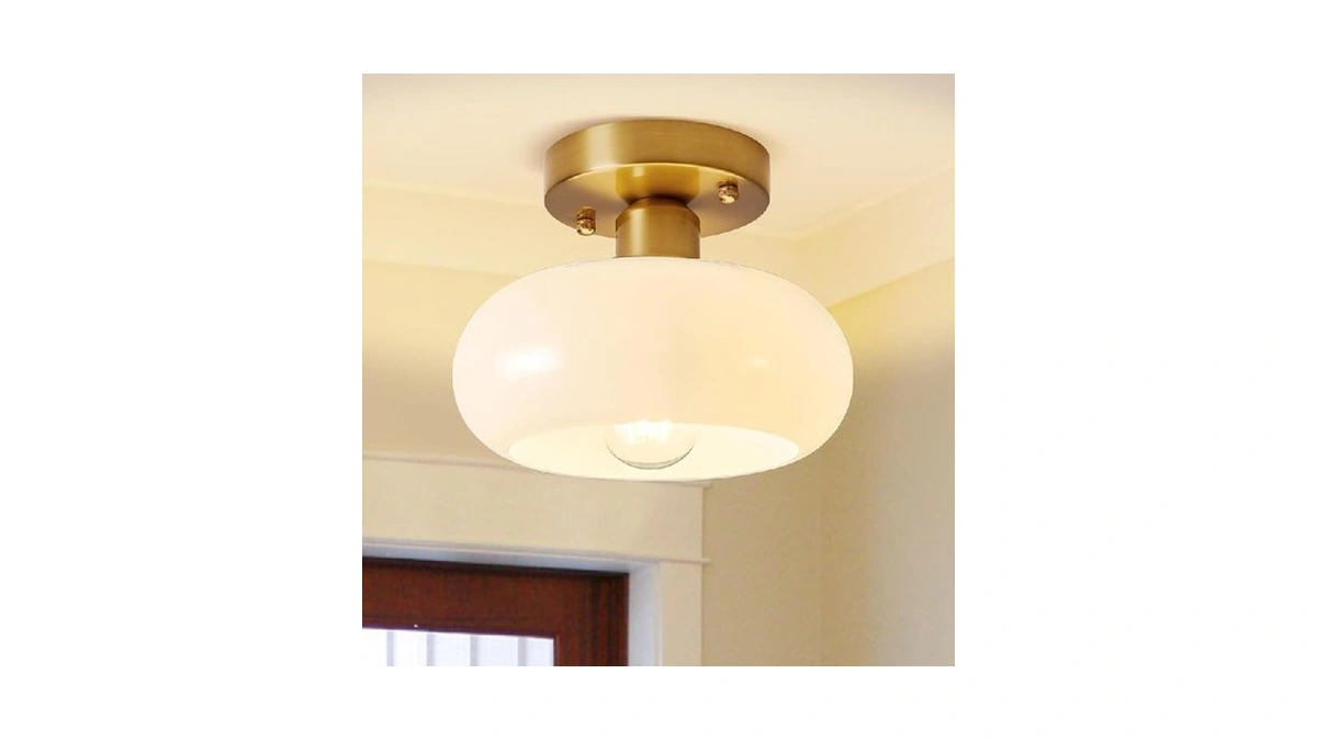 Semi Flush Mount Ceiling Light, Mid Century Modern Gold Light