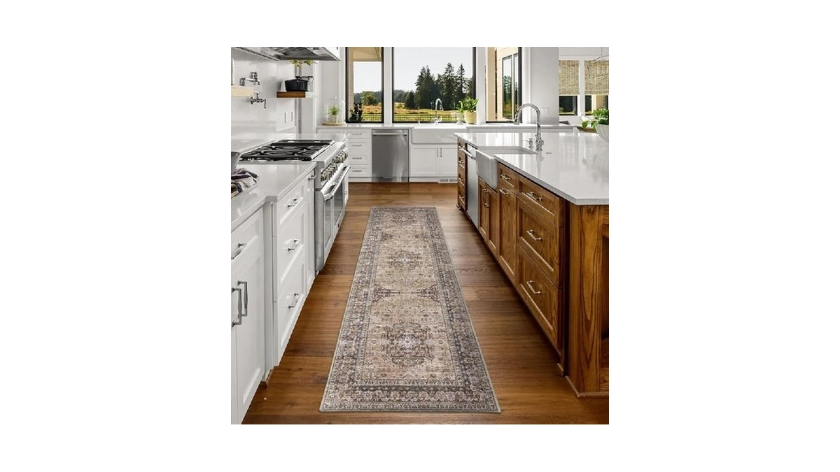 Decomall Runner Rug For Hallway Kitchen, Washable Long Rugs Brown,