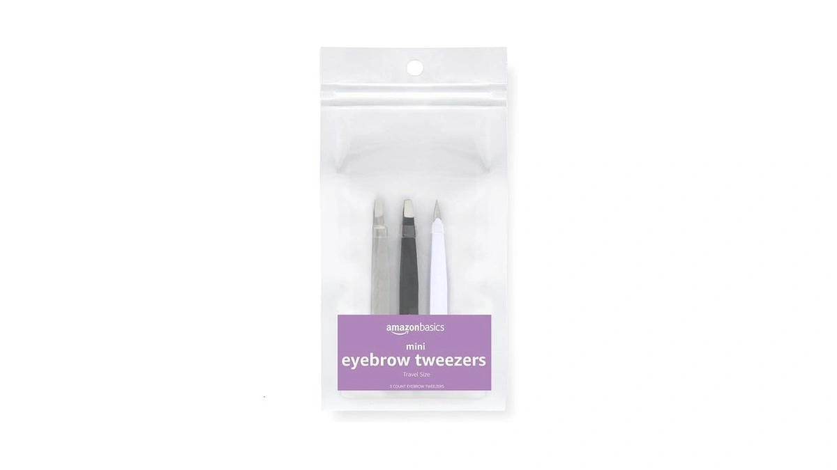 Amazon Basics Mini Eyebrow Tweezers For Grooming, 3-pack, Black/white/grey