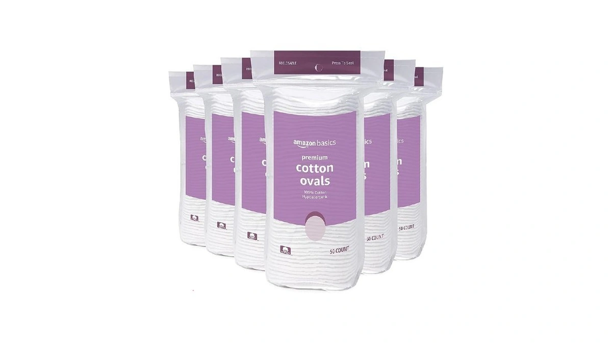 Amazon Basics Oval Premium Makeup Remover Pads, Large, Cotton, Exfoliating,