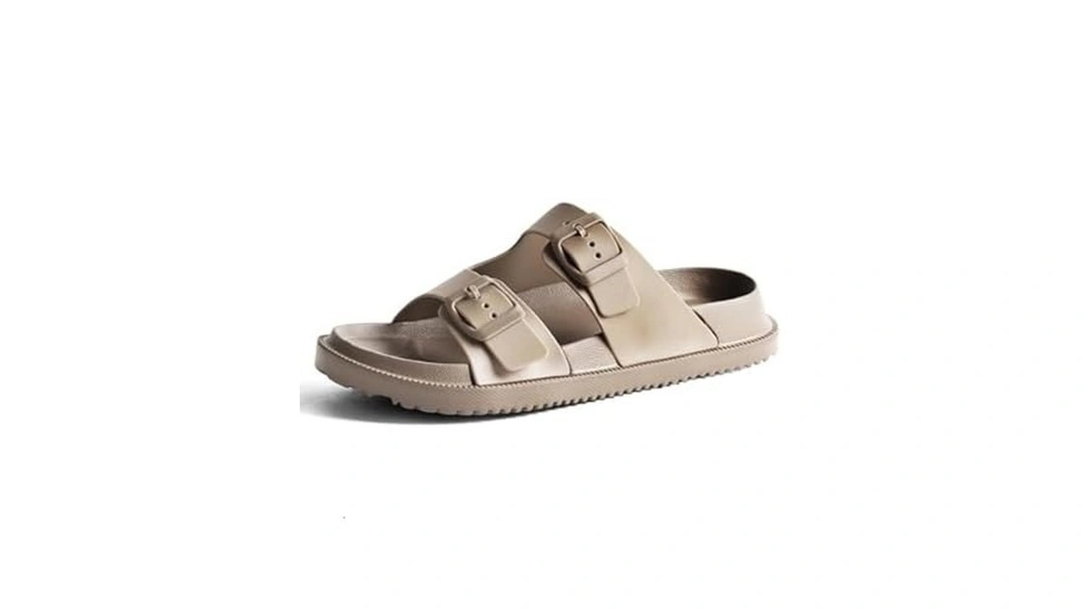Getoeu Slides For Women And Men, Double Buckle Rubber Sandals