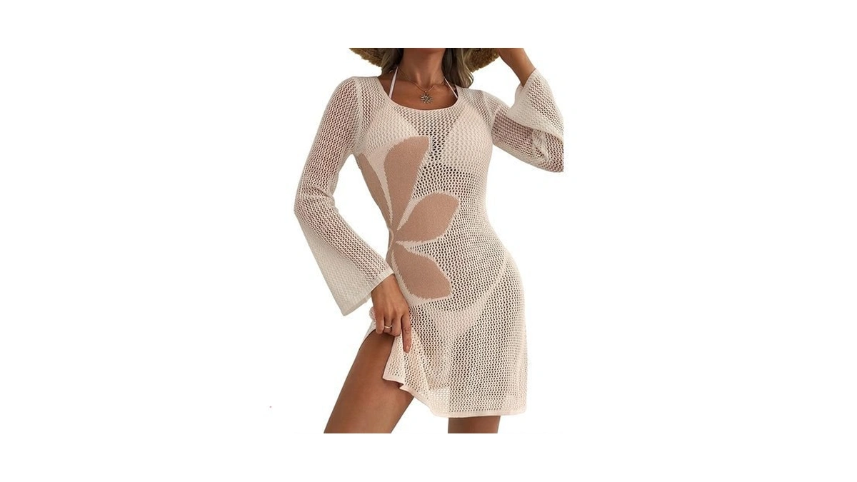 Iwd Swimsuit Cover Up For Women 2026 Mesh Knit Crochet