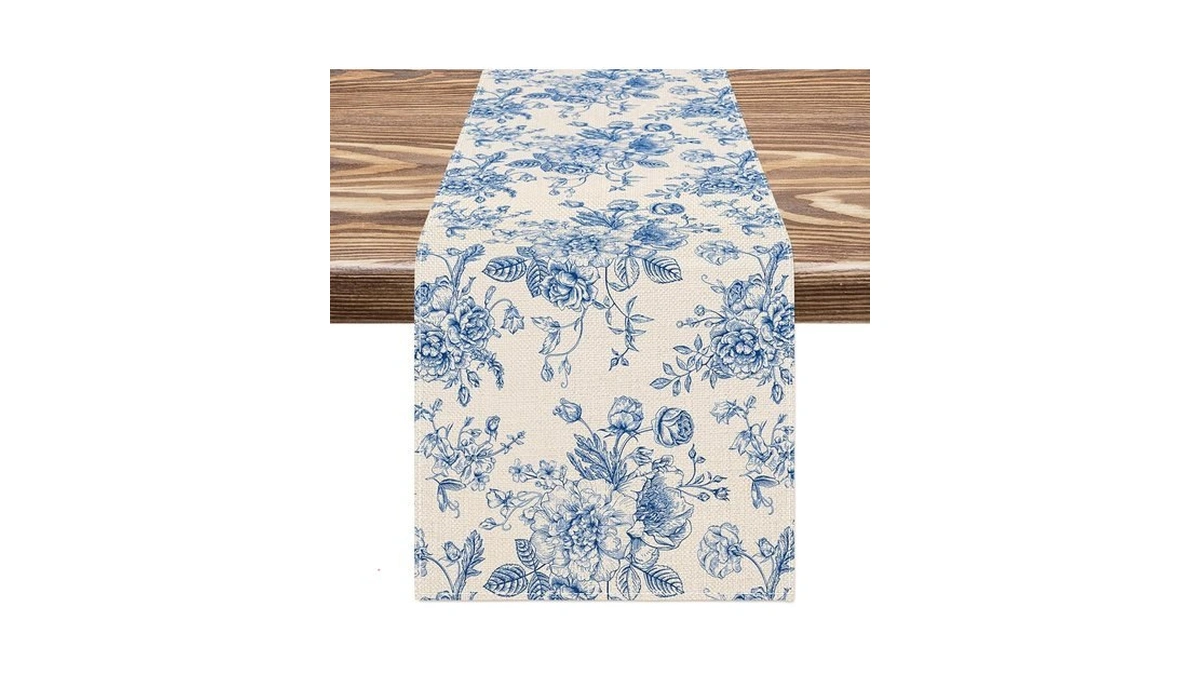Blue Flower Runner Wildfloral Kitchen Dining Table Decoration Floral Table