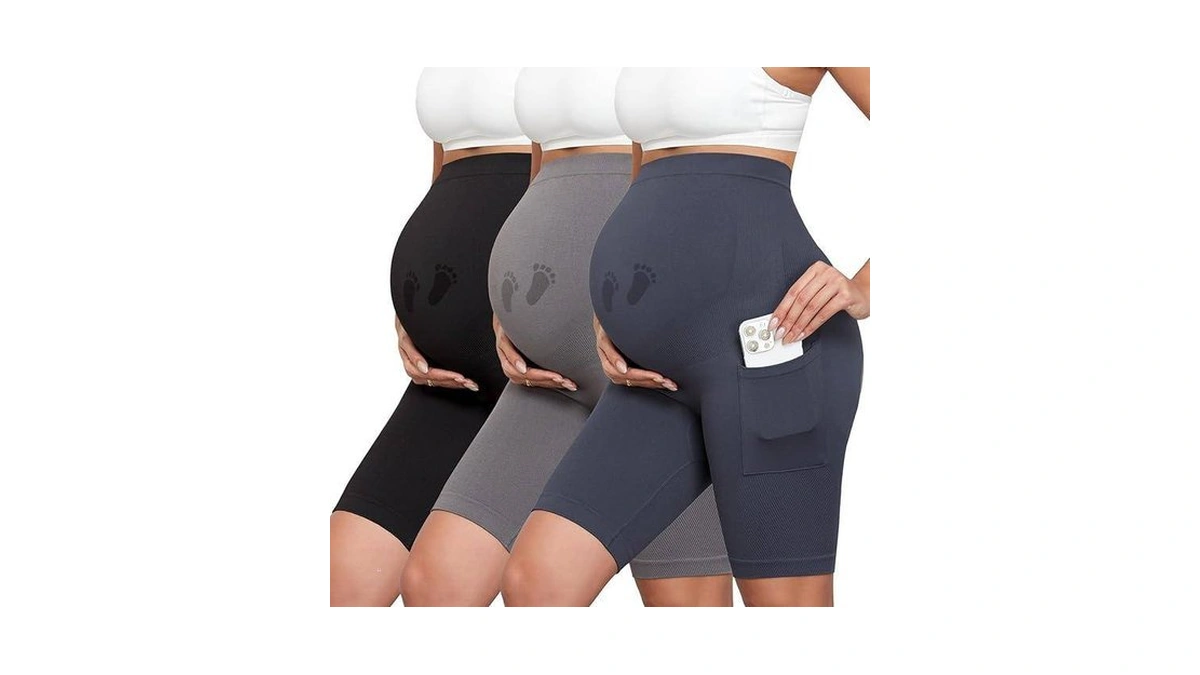 Y25d Maternity Biker Shorts With Pockets 8" Over Belly Seamless