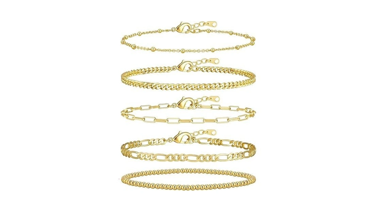 Adoyi Gold Bracelets For Women, 14k Gold Plated Stackable Bracelet