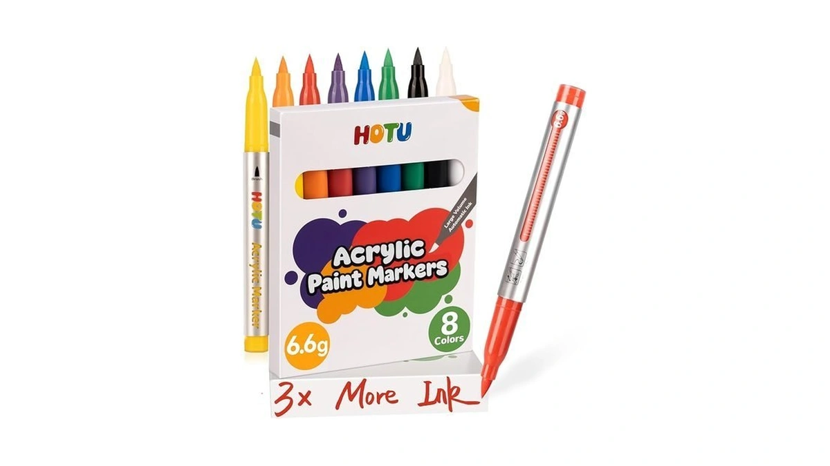 Hotu Acrylic Paint Markers Brush Tip 8 Colors, 3x (6.6g)