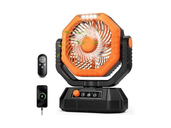 Ajvv Camping Fan With Light, Remote And Oscillation, Battery Powered