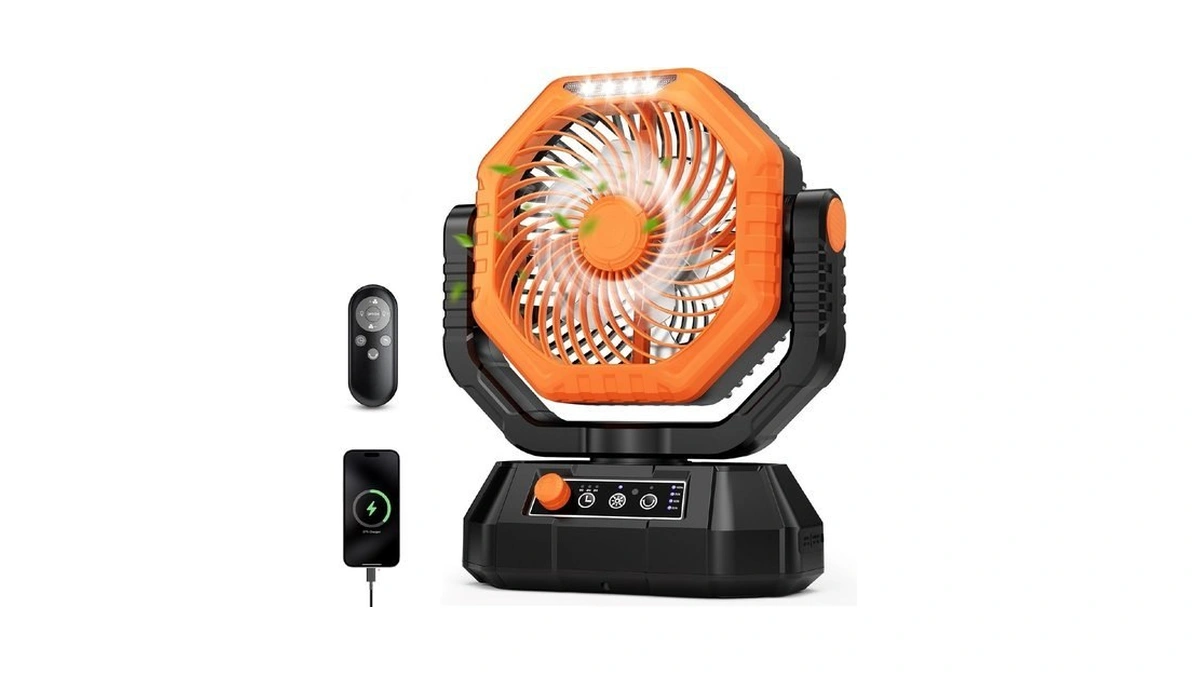 Ajvv Camping Fan With Light, Remote And Oscillation, Battery Powered