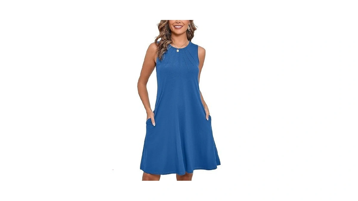 Heymoments Women Summer Dress Royal Blue Small Sleeveless Crew Neck