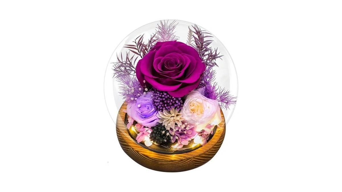 Preserved Flowers For Mom - Preserved Purple Roses In Glass