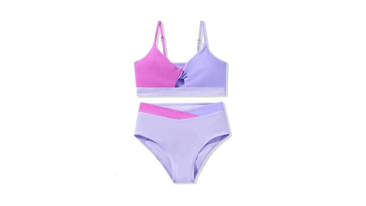 Bkixhv Girls Swimsuit Bathing Suit Color Block Twist Bikini Set