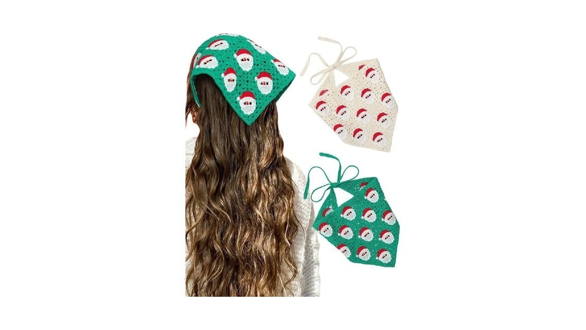 Haimeikang Christmas Crochet Hair Bandanas For Women Santa Claus Knit