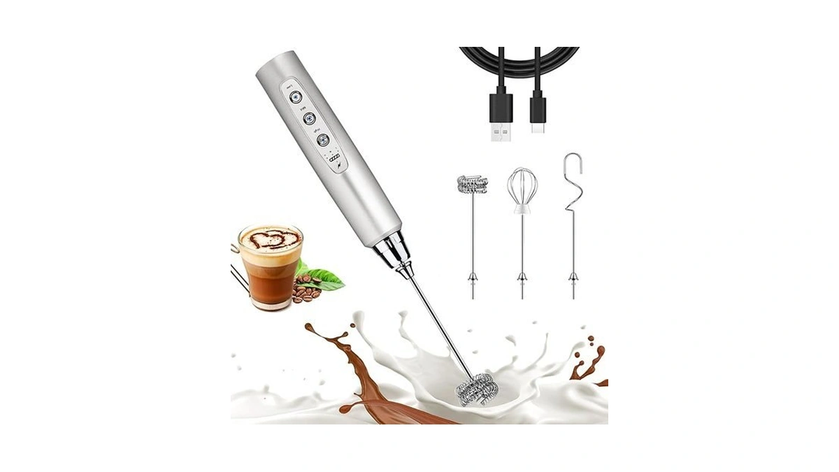 Nahida Silver Milk Frother Wand For Coffee, Frother Handheld Rechargeable