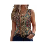 Zeagoo Boho Tank Tops For Women Pleated V Neck Tunic