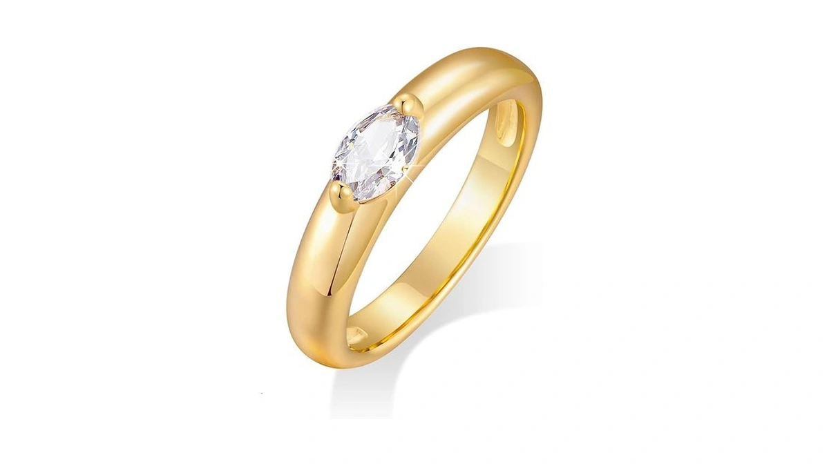 Goxygen 14k Gold Plated Chunky Statement Ring For Women, Marquise