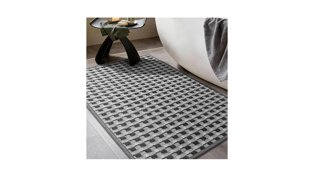 Yihouse Bathroom Rugs 16" X 24", Ultra Thin Checkered Weave