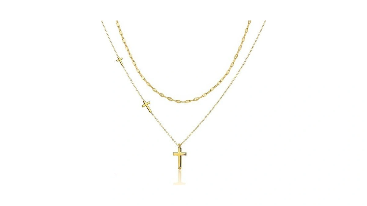 Nejoir Cross Necklace For Women Dainty 18k Gold Plated Layered