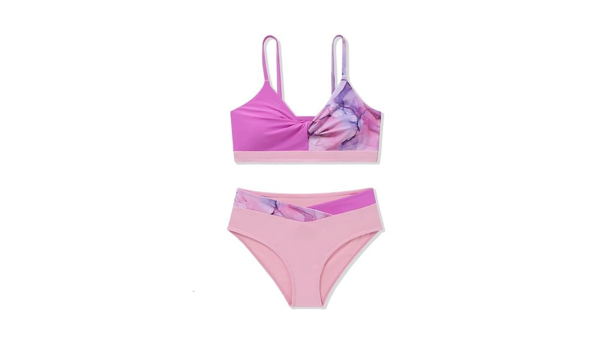Bkixhv Girls 2 Piece Swimsuit Bikini Set Color Block Tropical