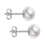 Impalsory Handmade Pearl Stud Earrings 925 Sterling Silver White Button