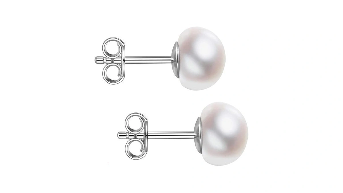 Impalsory Handmade Pearl Stud Earrings 925 Sterling Silver White Button