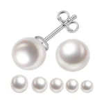 Impalsory Aaaa+ Handpicked Round White Freshwater Real Pearl Earrings Studs