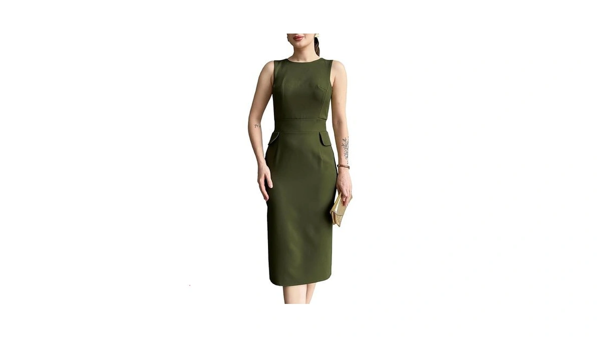 Women's Crew Neck Elegant Sleeveless Midi Bodycon Dress Work Cocktail