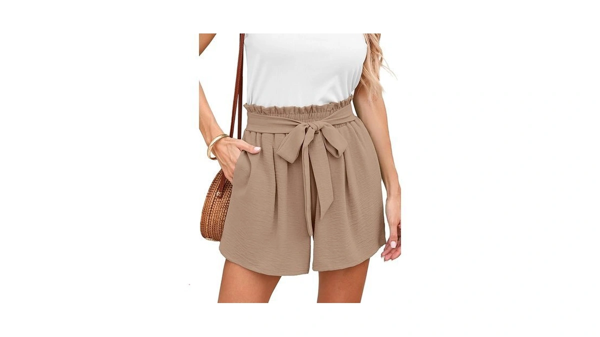 Dearcase Elastic Waist Shorts For Women Summer Light Khaki X-large