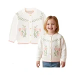 Simplee Kids Baby Toddler Girls Cardigan Floral Knit Sweater Creamy