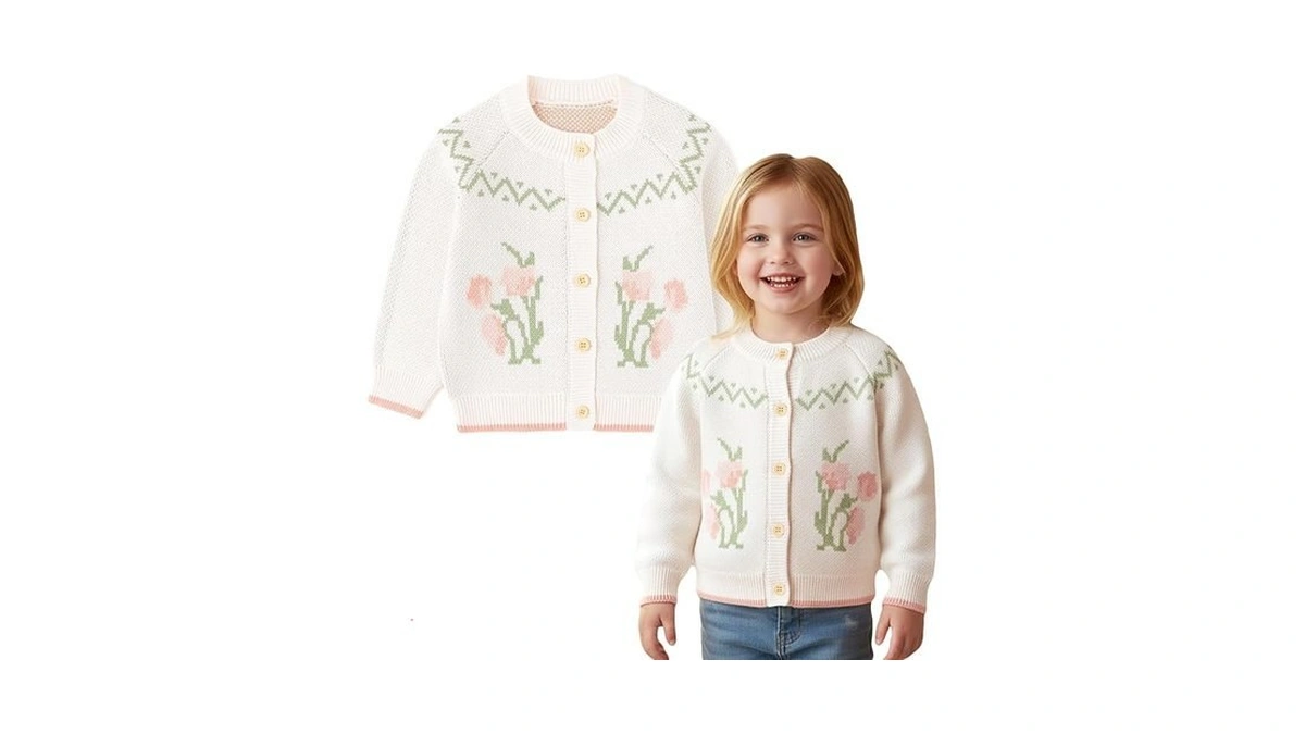 Simplee Kids Baby Toddler Girls Cardigan Floral Knit Sweater Creamy