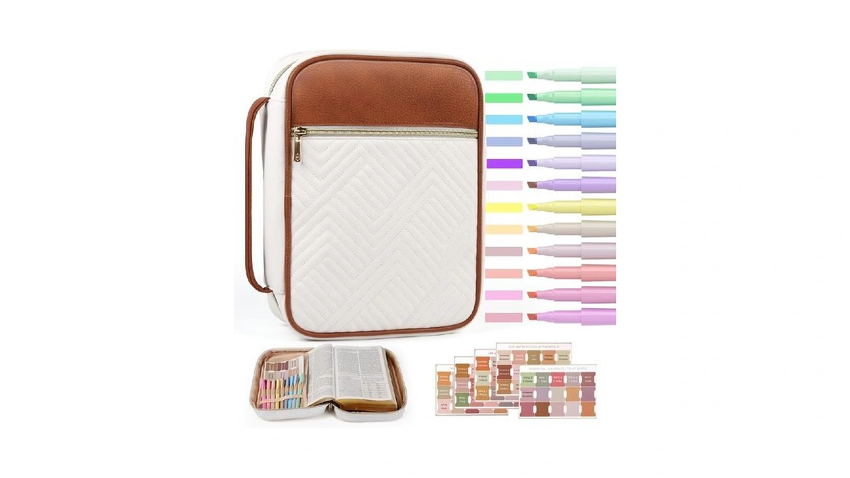 Bellahold Quilted Vegan Leather Bible Cover, Color-blocked Bible Cover Case