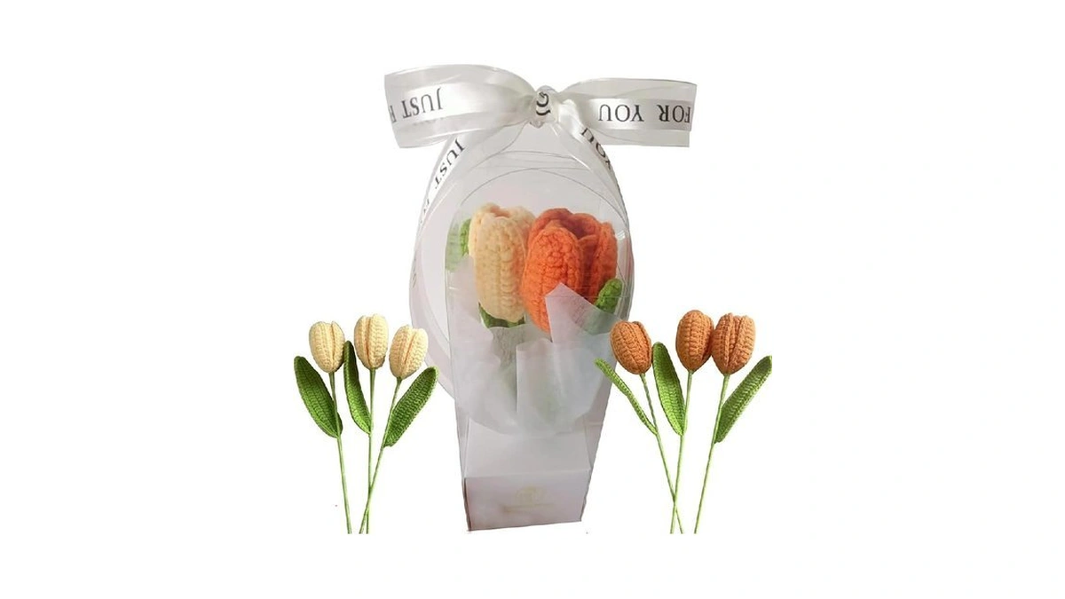 Haobangbeijia 2 Pcs(handmade Finished Tulips) Knitting Crochet Flower Tulips, Romantic
