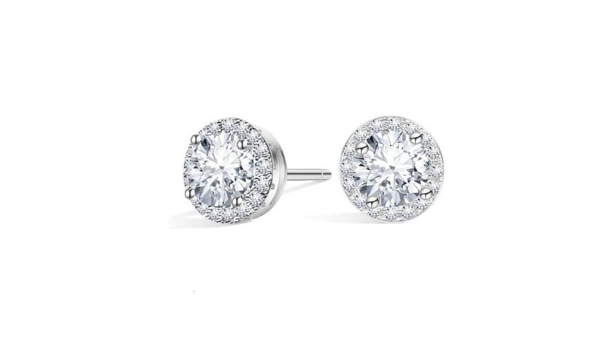 Moissanite Halo Earrings 925 Sterling Silver Stud For Men Women