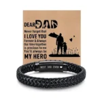 Fathers Day Gift For Dad Mens Leather Bracelet, Adjustable Black