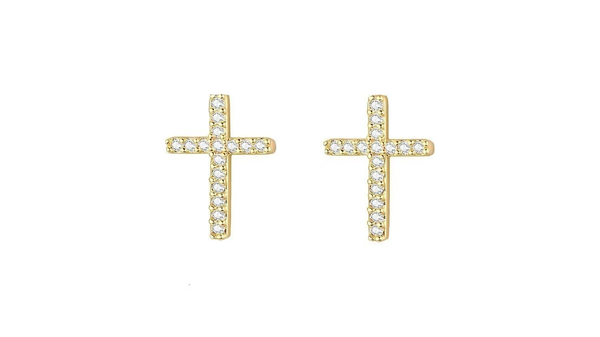 Tiny Gold Stud Earrings, Hypoallergenic Cross Earrings For Women, Small