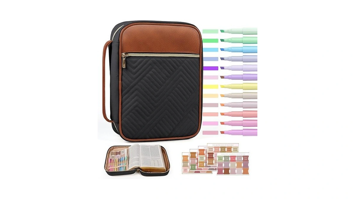Bellahold Quilted Vegan Leather Bible Cover, Color-blocked Bible Cover Case