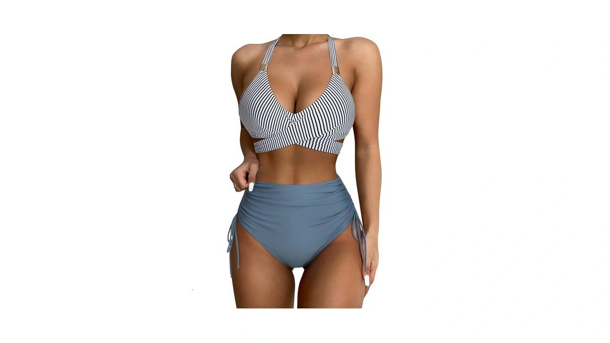 Suuksess Womens High Waisted Bikini Sets Tummy Control Drawstring Tie
