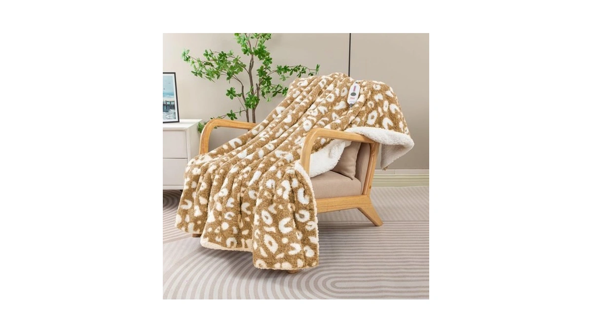 Timicalda Heated Blanket Twin Size- Leopard Cozy Soft Knitted Sherpa
