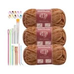 Lunarm Chenille Yarn For Crocheting Knitting, 3 Pack Of 100g/3.5oz