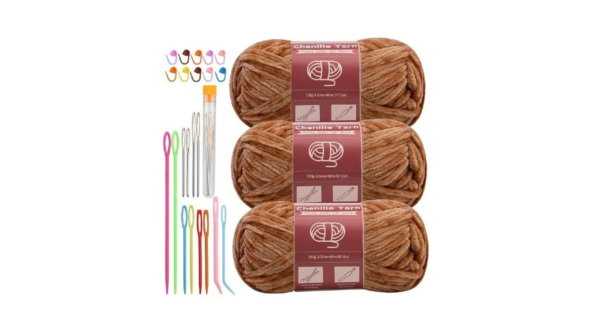 Lunarm Chenille Yarn For Crocheting Knitting, 3 Pack Of 100g/3.5oz