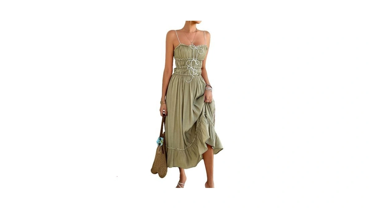 Kaobio Women Summer Maxi Dress Spaghetti Strap Y2k Cute Ruffle